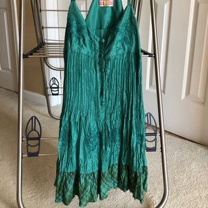 Free People green crinkled silk tank top, size 0
